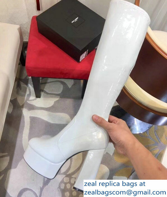 Saint Laurent Billy Heel 13cm Platform 4.5cm High Boots Patent White - Click Image to Close
