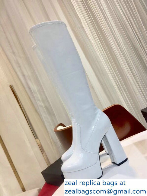 Saint Laurent Billy Heel 13cm Platform 4.5cm High Boots Patent White - Click Image to Close