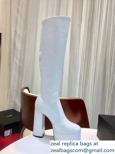 Saint Laurent Billy Heel 13cm Platform 4.5cm High Boots Patent White