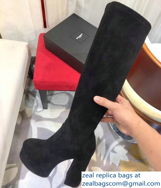 Saint Laurent Billy Heel 13cm Platform 4.5cm High Boots Suede Black