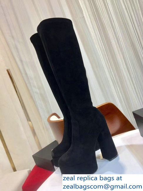 Saint Laurent Billy Heel 13cm Platform 4.5cm High Boots Suede Black