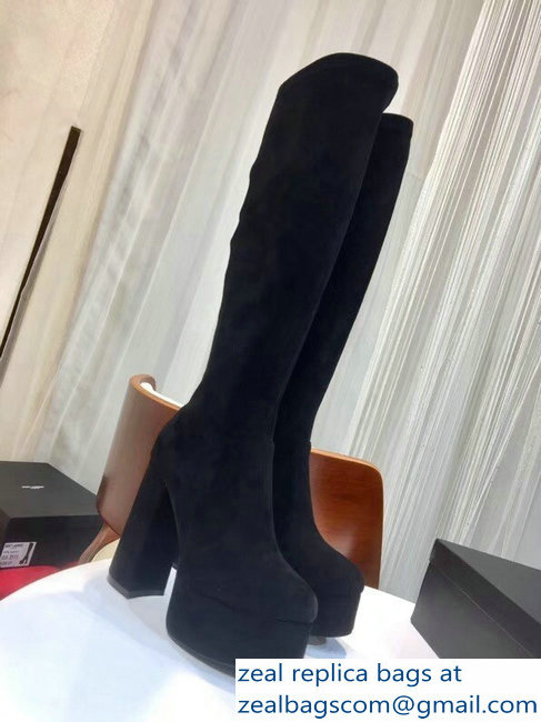 Saint Laurent Billy Heel 13cm Platform 4.5cm High Boots Suede Black