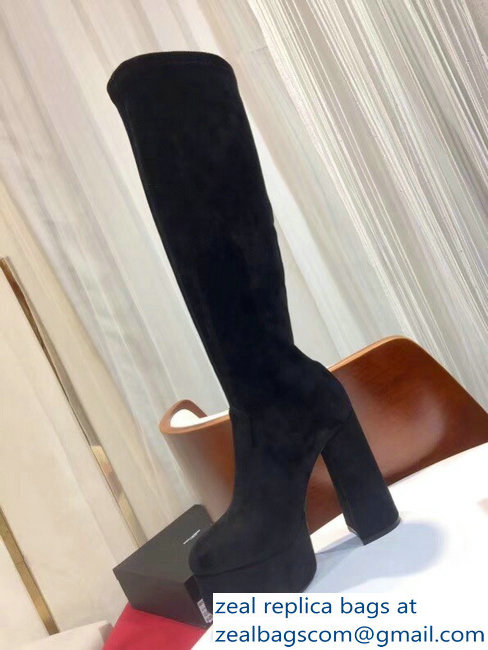 Saint Laurent Billy Heel 13cm Platform 4.5cm High Boots Suede Black - Click Image to Close