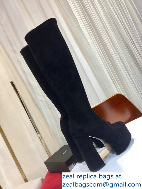 Saint Laurent Billy Heel 13cm Platform 4.5cm High Boots Suede Black