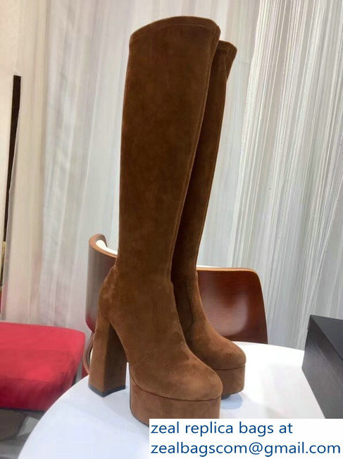 Saint Laurent Billy Heel 13cm Platform 4.5cm High Boots Suede Brown - Click Image to Close