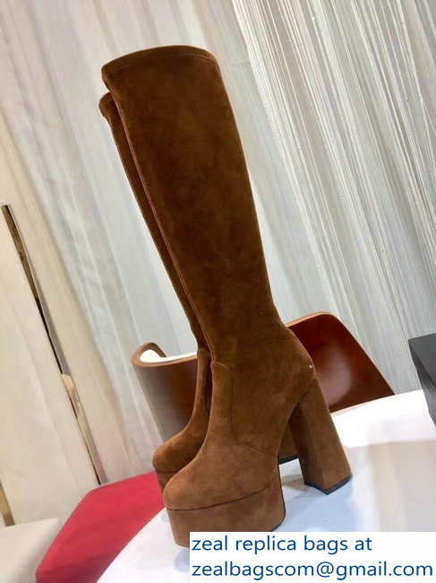 Saint Laurent Billy Heel 13cm Platform 4.5cm High Boots Suede Brown