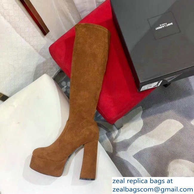 Saint Laurent Billy Heel 13cm Platform 4.5cm High Boots Suede Brown - Click Image to Close