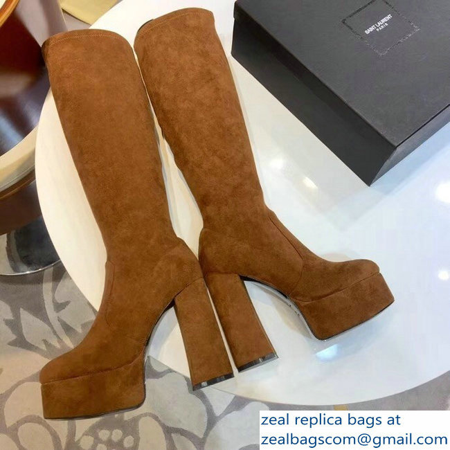 Saint Laurent Billy Heel 13cm Platform 4.5cm High Boots Suede Brown