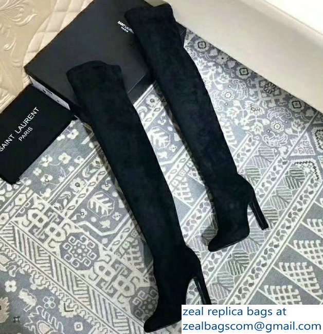 Saint Laurent Heel 10.5cm Height 60cm Suede Knee Boots Black