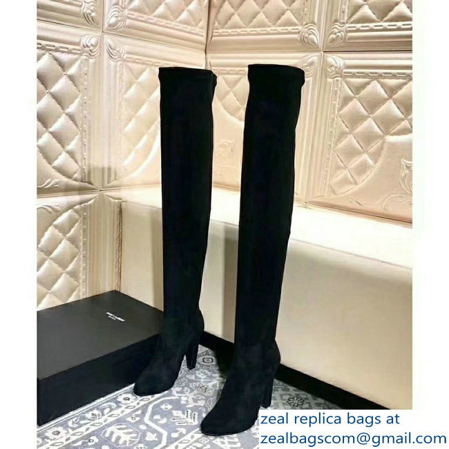 Saint Laurent Heel 10.5cm Height 60cm Suede Knee Boots Black