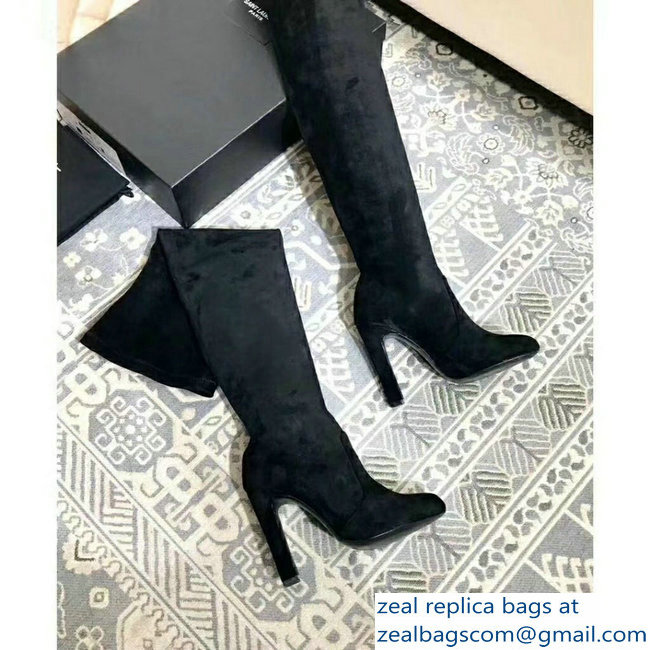 Saint Laurent Heel 10.5cm Height 60cm Suede Knee Boots Black - Click Image to Close