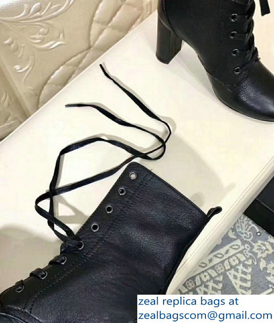 Saint Laurent Heel 9.5cm Loulou Lace-Up Boots Black