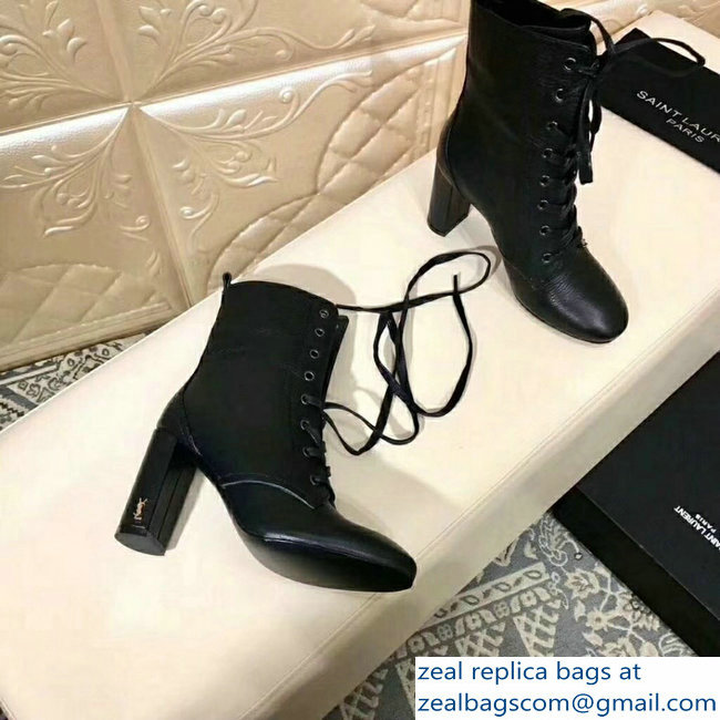 Saint Laurent Heel 9.5cm Loulou Lace-Up Boots Black