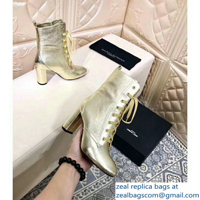 Saint Laurent Heel 9.5cm Loulou Lace-Up Boots Gold