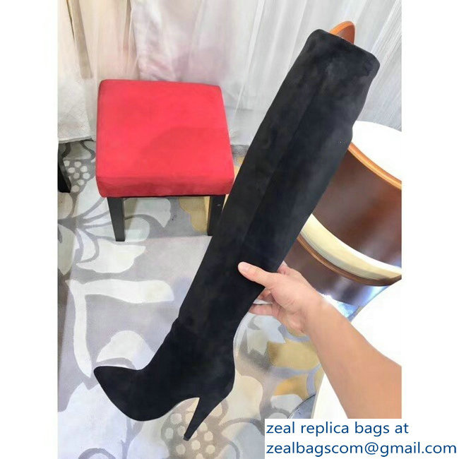 Saint Laurent Height 24 inch Suede Knee Boots Black