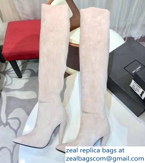 Saint Laurent Height 24 inch Suede Knee Boots Creamy