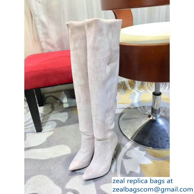 Saint Laurent Height 24 inch Suede Knee Boots Creamy