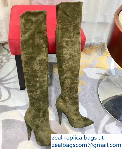 Saint Laurent Height 24 inch Suede Knee Boots Green