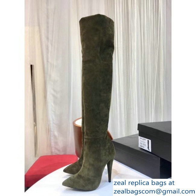 Saint Laurent Height 24 inch Suede Knee Boots Green