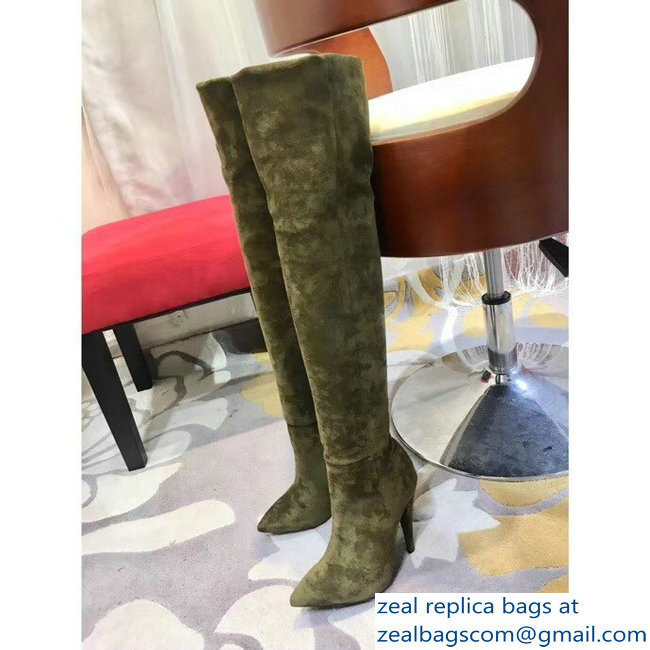 Saint Laurent Height 24 inch Suede Knee Boots Green