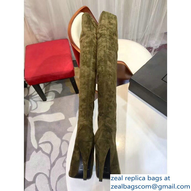 Saint Laurent Height 24 inch Suede Knee Boots Green