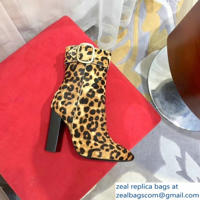 Saint Laurent Joplin Buckle Heel 10.5cm Bootie Cheetah Printed Pony Effect Leather