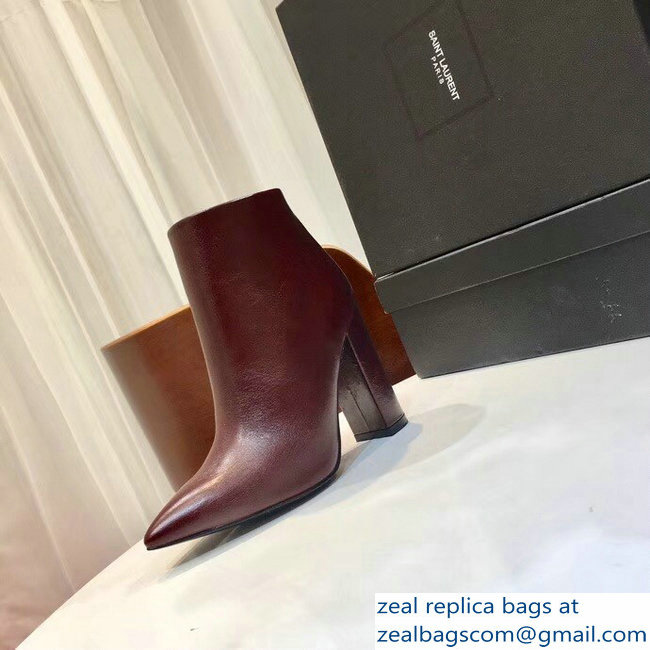 Saint Laurent Lou Heel 10.5cm Ankle Boots Burgundy - Click Image to Close