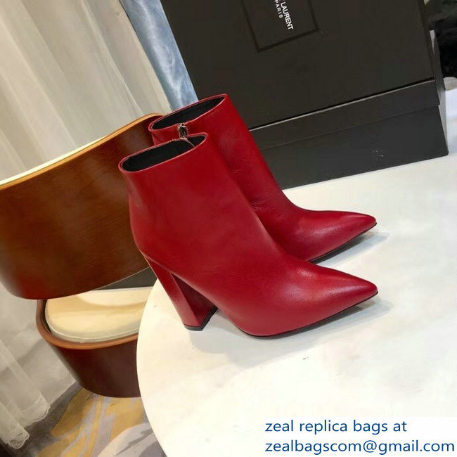 Saint Laurent Lou Heel 10.5cm Ankle Boots Red