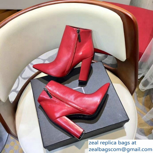 Saint Laurent Lou Heel 10.5cm Ankle Boots Red