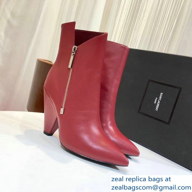 Saint Laurent Niki Wedge Heel 10cm Bootie Red