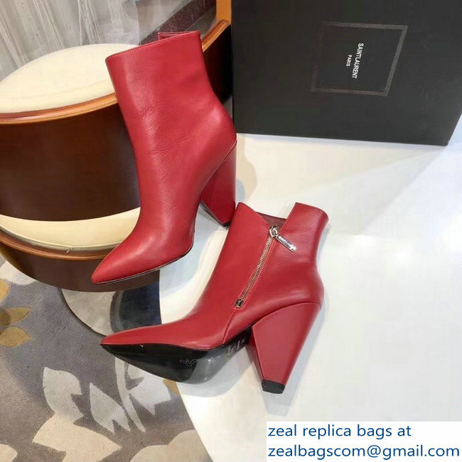 Saint Laurent Niki Wedge Heel 10cm Bootie Red