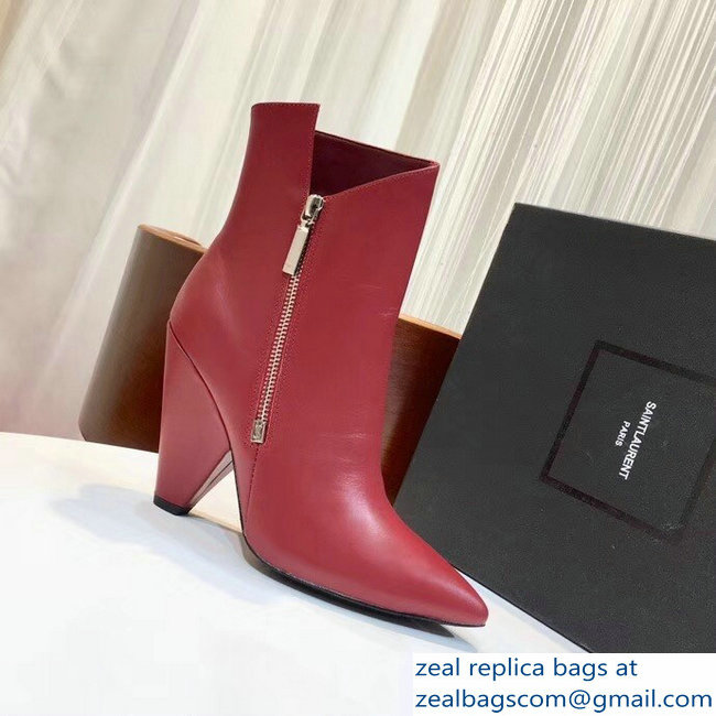 Saint Laurent Niki Wedge Heel 10cm Bootie Red