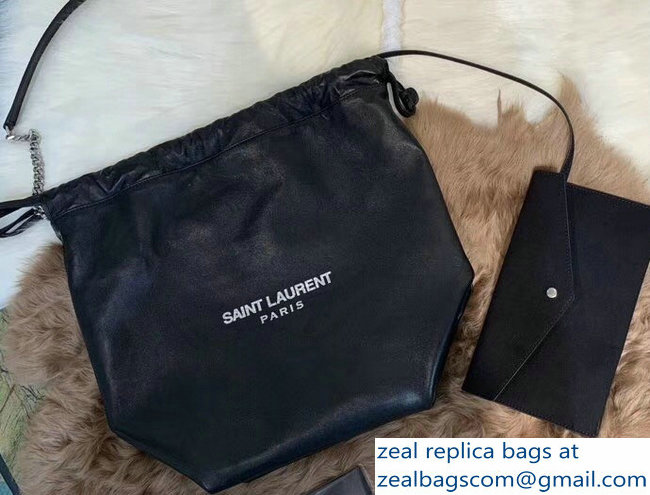 Saint Laurent Teddy Drawstring Bucket Bag in Smooth Leather Black 538447 2018