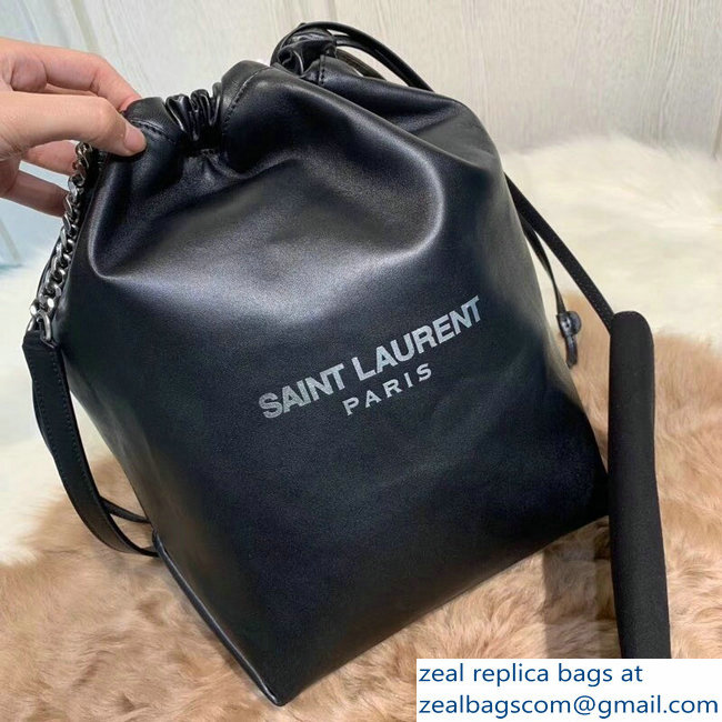 Saint Laurent Teddy Drawstring Bucket Bag in Smooth Leather Black 538447 2018 - Click Image to Close