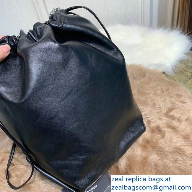 Saint Laurent Teddy Drawstring Bucket Bag in Smooth Leather Black 538447 2018