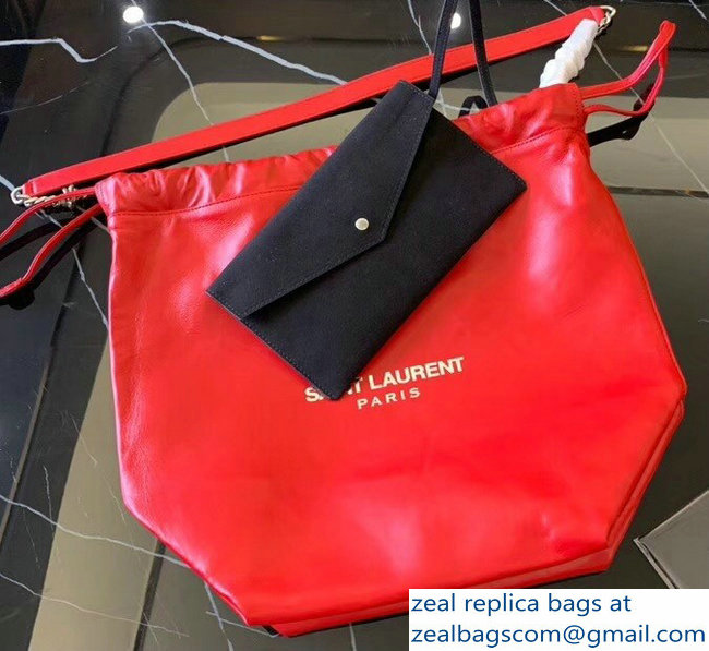 Saint Laurent Teddy Drawstring Bucket Bag in Smooth Leather Red 538447 2018 - Click Image to Close