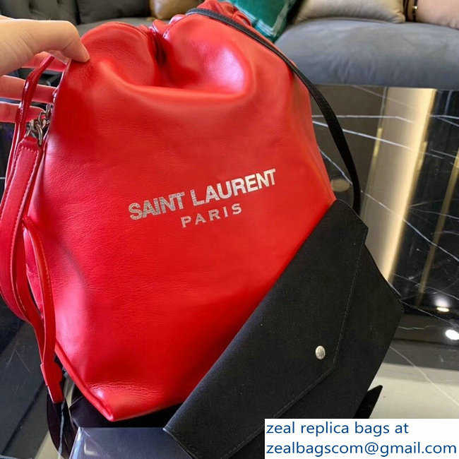 Saint Laurent Teddy Drawstring Bucket Bag in Smooth Leather Red 538447 2018