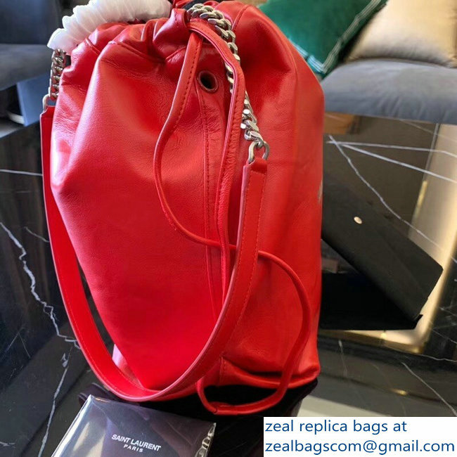 Saint Laurent Teddy Drawstring Bucket Bag in Smooth Leather Red 538447 2018