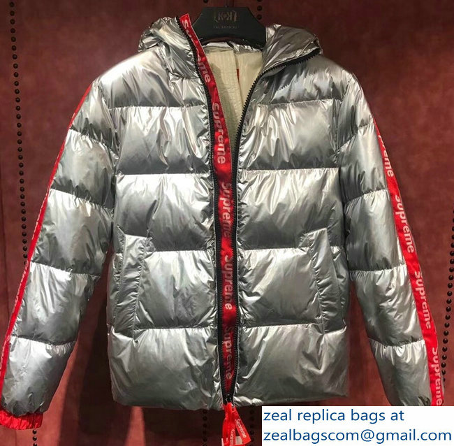 Supreme Down Jacket Silver 2018 - Click Image to Close