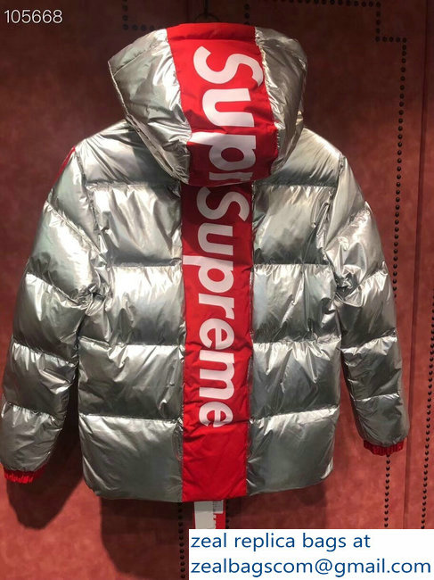 Supreme Down Jacket Silver 2018 - Click Image to Close