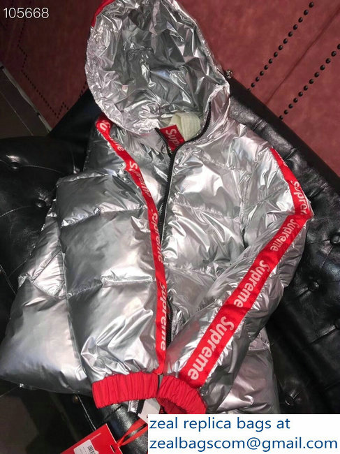 Supreme Down Jacket Silver 2018 - Click Image to Close