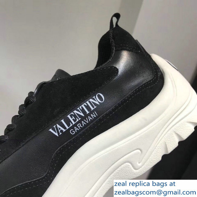 Valentino Calfskin And Suede Leather Sneakers Black 2018