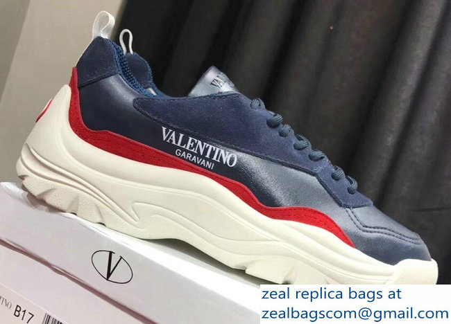 Valentino Calfskin And Suede Leather Sneakers Blue 2018 - Click Image to Close