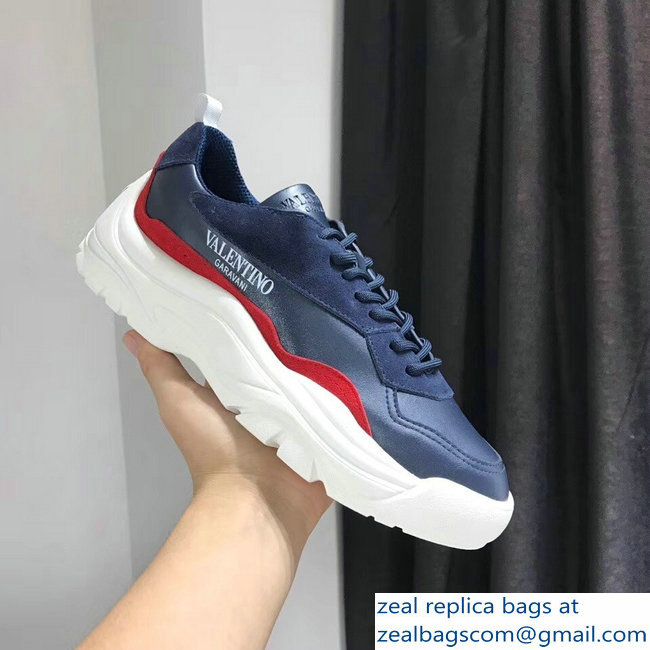 Valentino Calfskin And Suede Leather Sneakers Blue 2018 - Click Image to Close