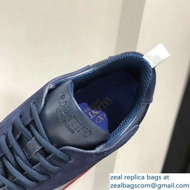 Valentino Calfskin And Suede Leather Sneakers Blue 2018 - Click Image to Close