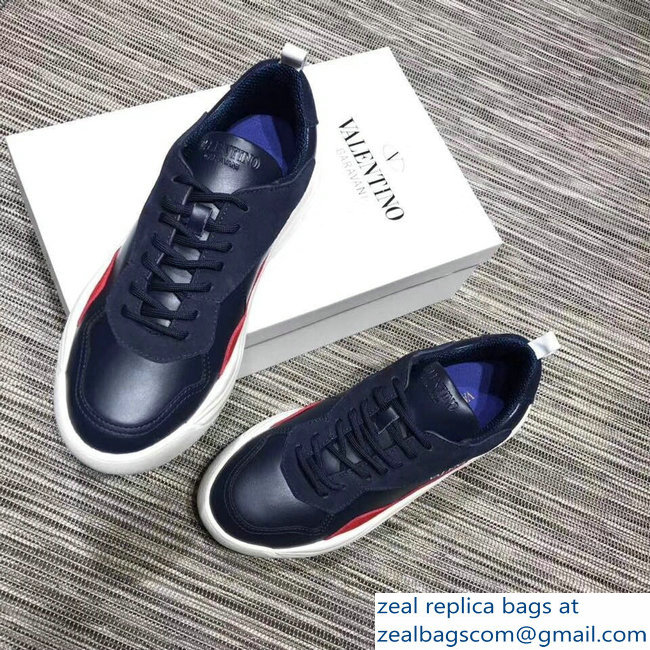 Valentino Calfskin And Suede Leather Sneakers Blue 2018 - Click Image to Close