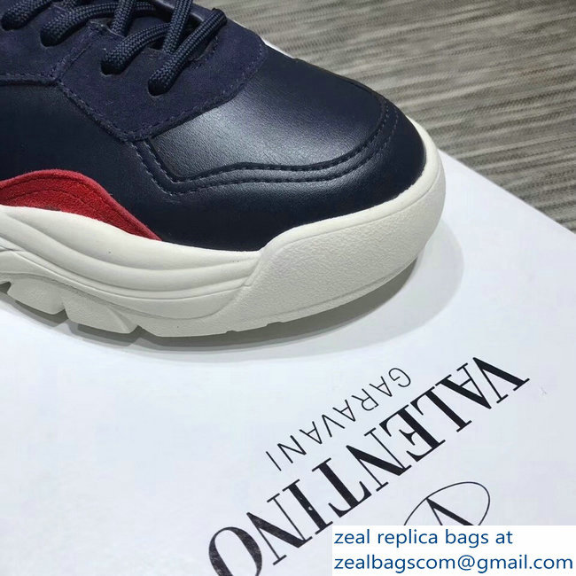 Valentino Calfskin And Suede Leather Sneakers Blue 2018 - Click Image to Close