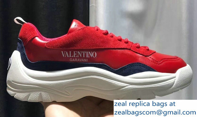 Valentino Calfskin And Suede Leather Sneakers Red 2018 - Click Image to Close