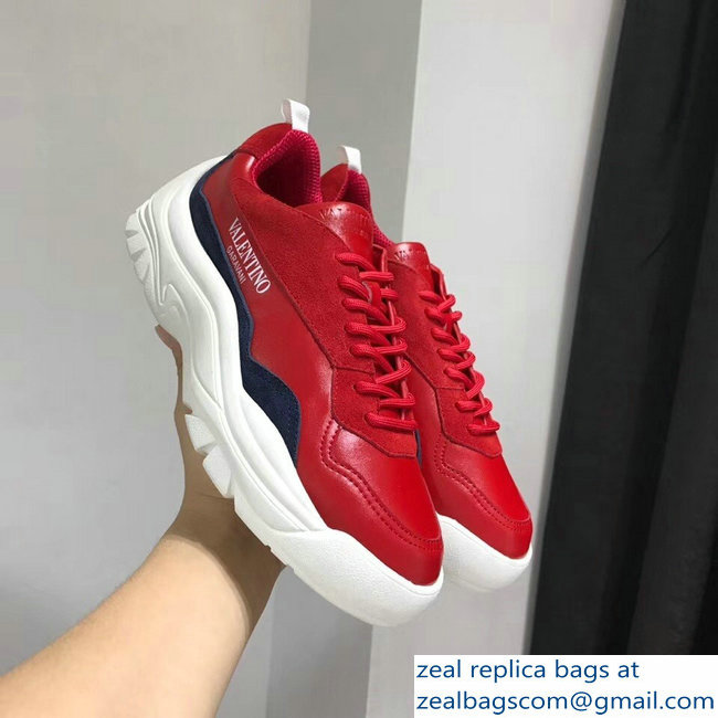 Valentino Calfskin And Suede Leather Sneakers Red 2018