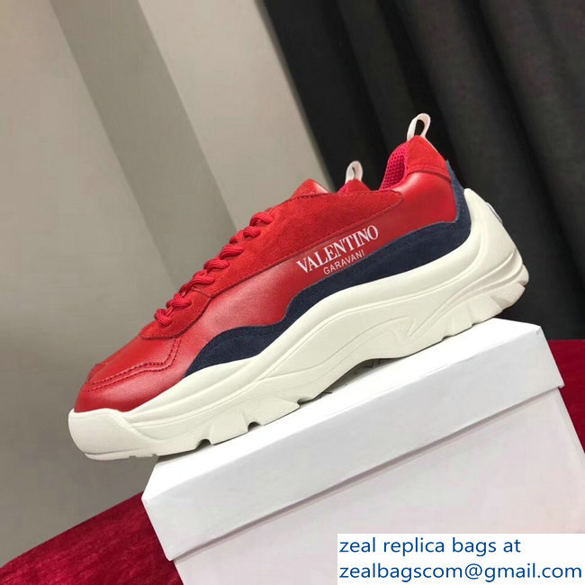 Valentino Calfskin And Suede Leather Sneakers Red 2018